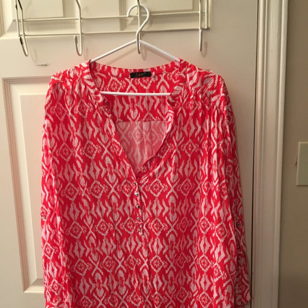 Plus Size, 3X, Orange/Red Tunic Long Sleeve Top